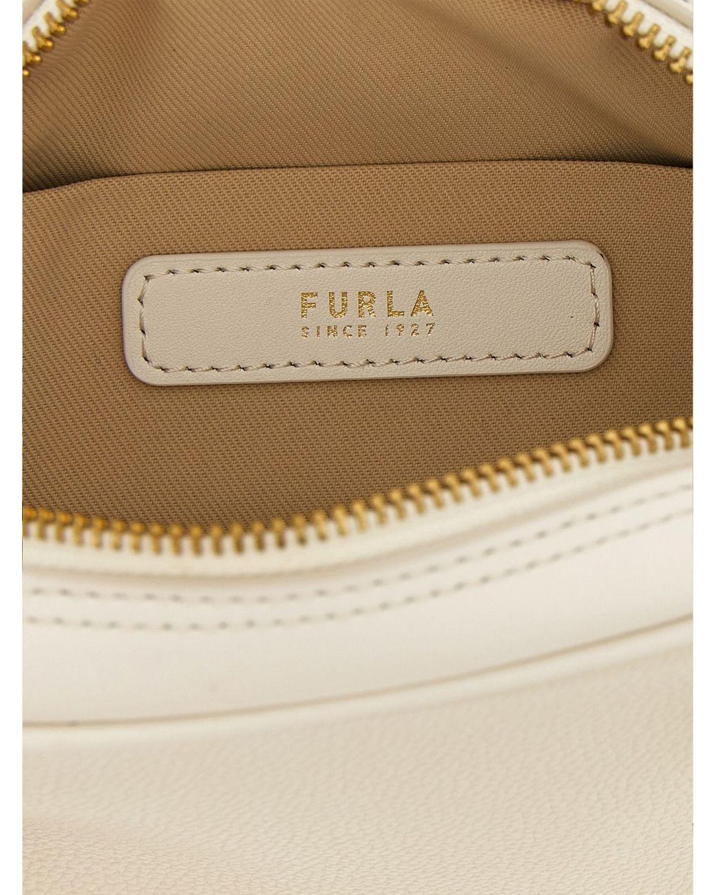 Furla Natural Poppy Mini Full-Grain Leather Handbag With Double Handle And Shoulder Strap