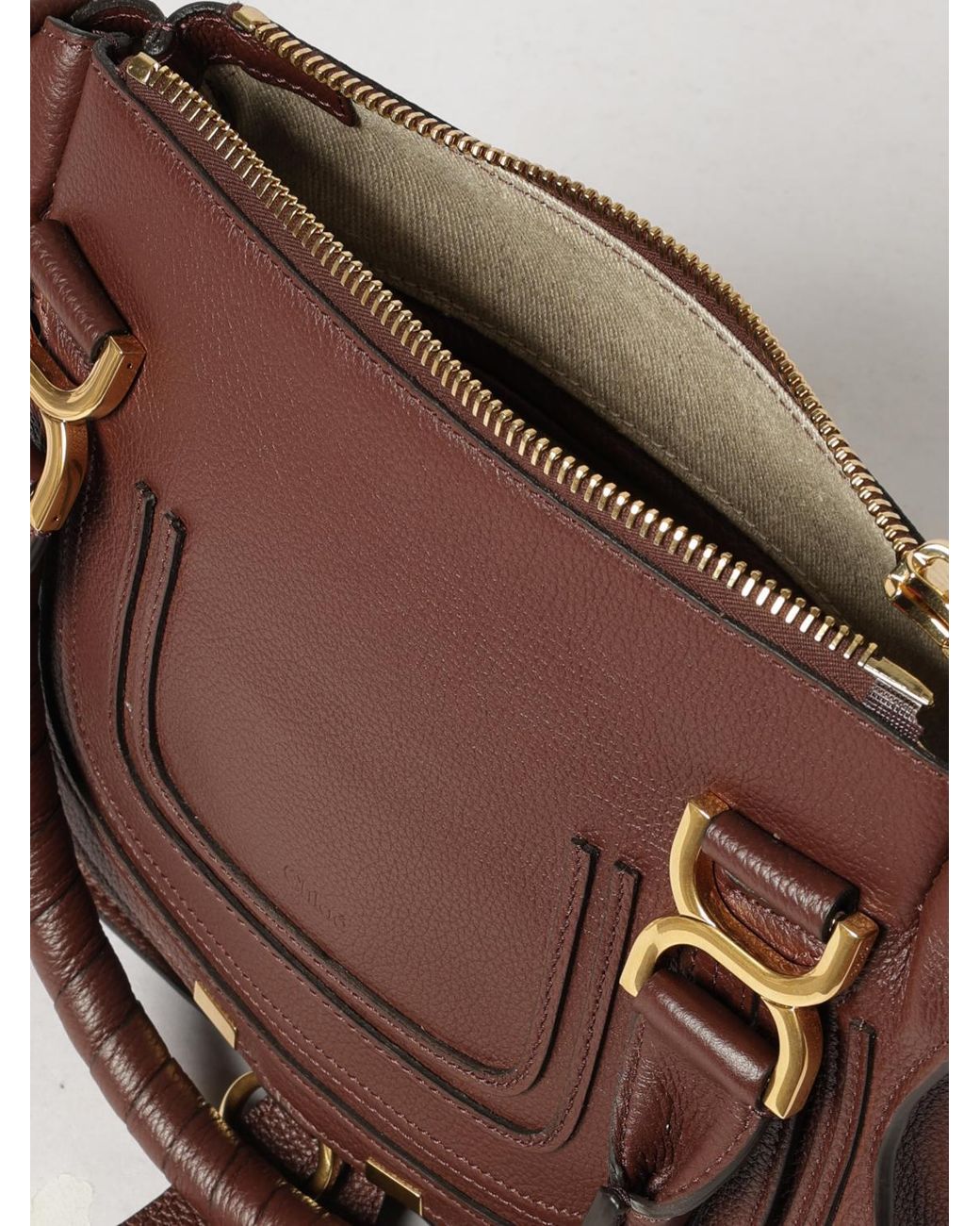 Chloé Brown ChloÉ Marcie Small Grained Calfskin Handbag With Woven Handles