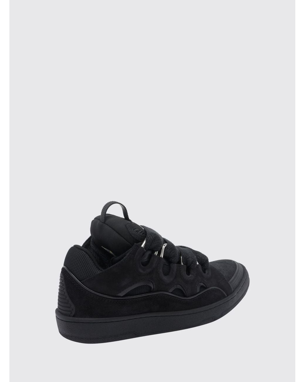 Lanvin Black Curb Nubuck And Mesh Trainers With Padded Ankle