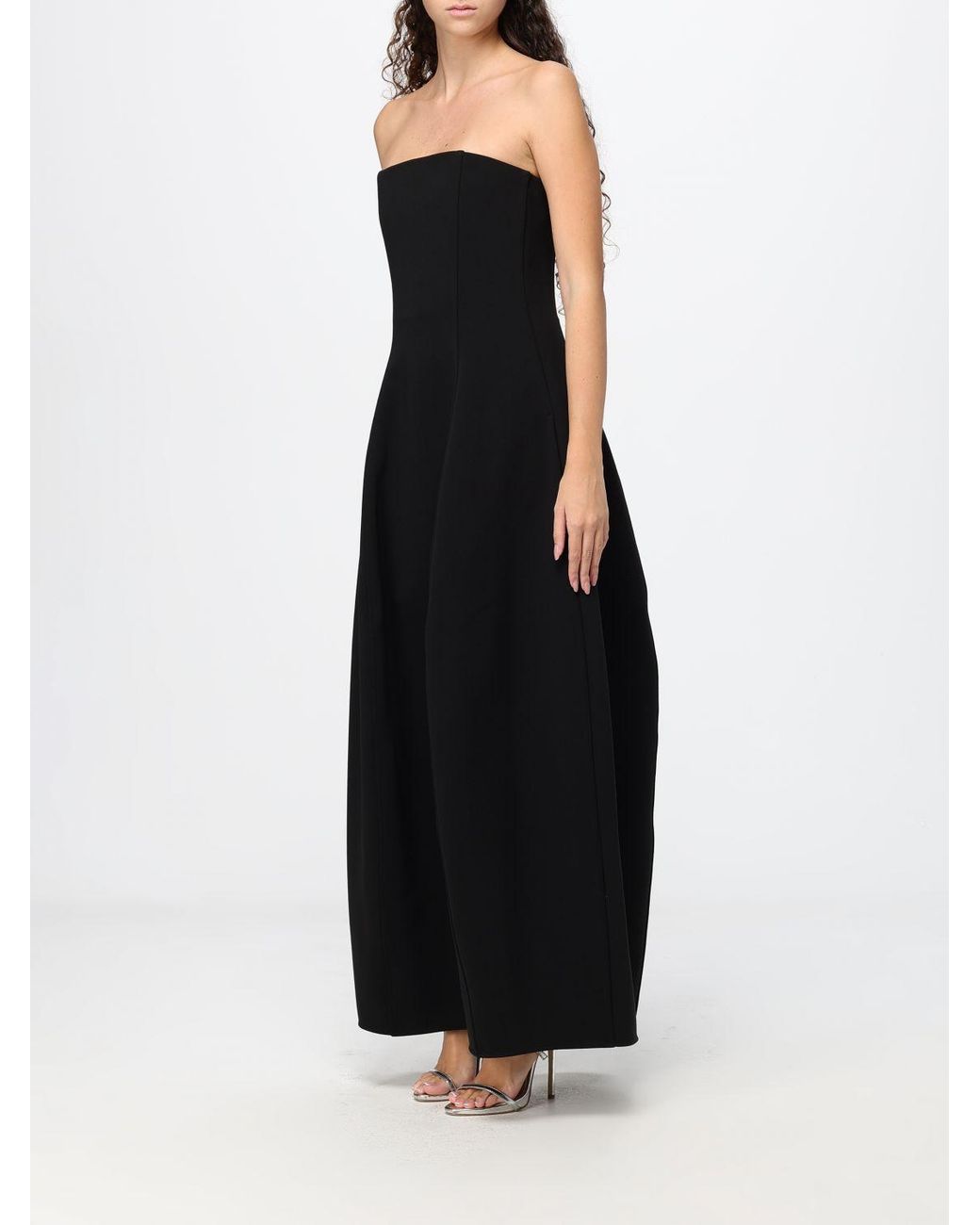Totême Black Off-The-Shoulder Crêpe Evening Gown