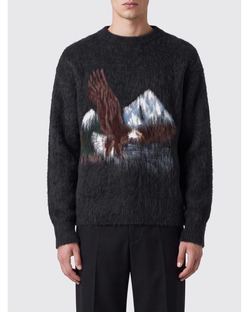 Maison Margiela Gray Fauna-Print Wool And Alpaca Blend Crewneck Jumper for men