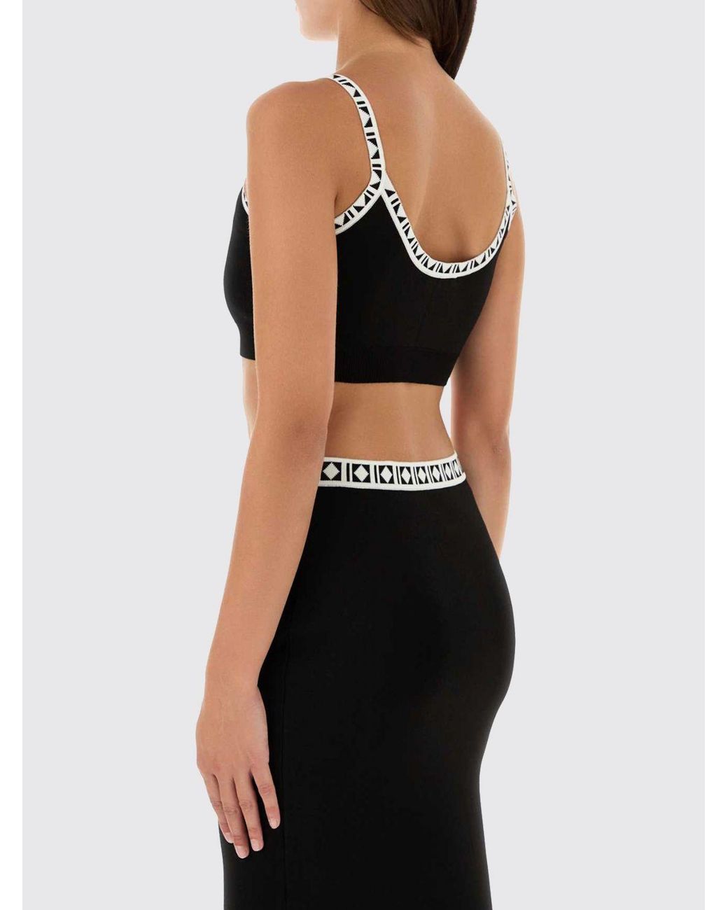 Versace Black Cropped Stretch-Cotton Top With Thin Straps And Contrast Trims