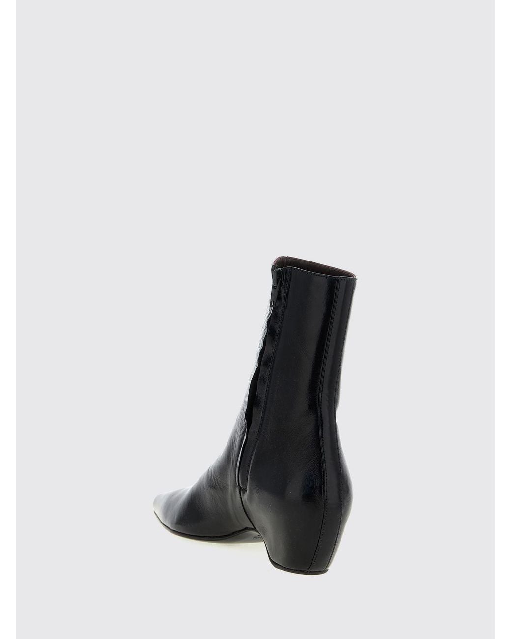 Khaite Black Sybil Smooth Calfskin Ankle Boot With Almond Toe And Mid Heel