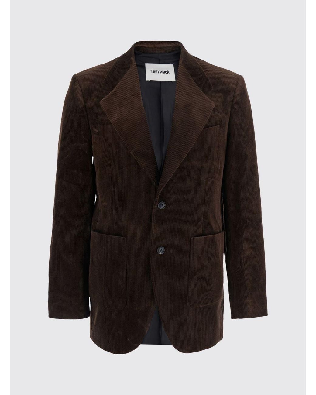 TONYWACK Brown Single-Breasted Velvet Blazer With Peak Lapels And Patch Pockets for men