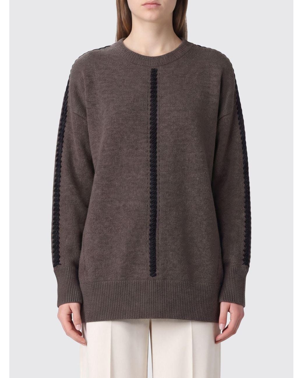 P.A.R.O.S.H. Brown P.A.R.O..H. Wool And Cashmere Crewneck Jumper With Intertwined Ribbons