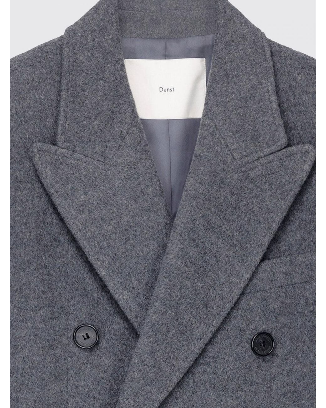 DUNST Gray Double-Breasted Wool And Cashmere Long Coat With Peak Lapels