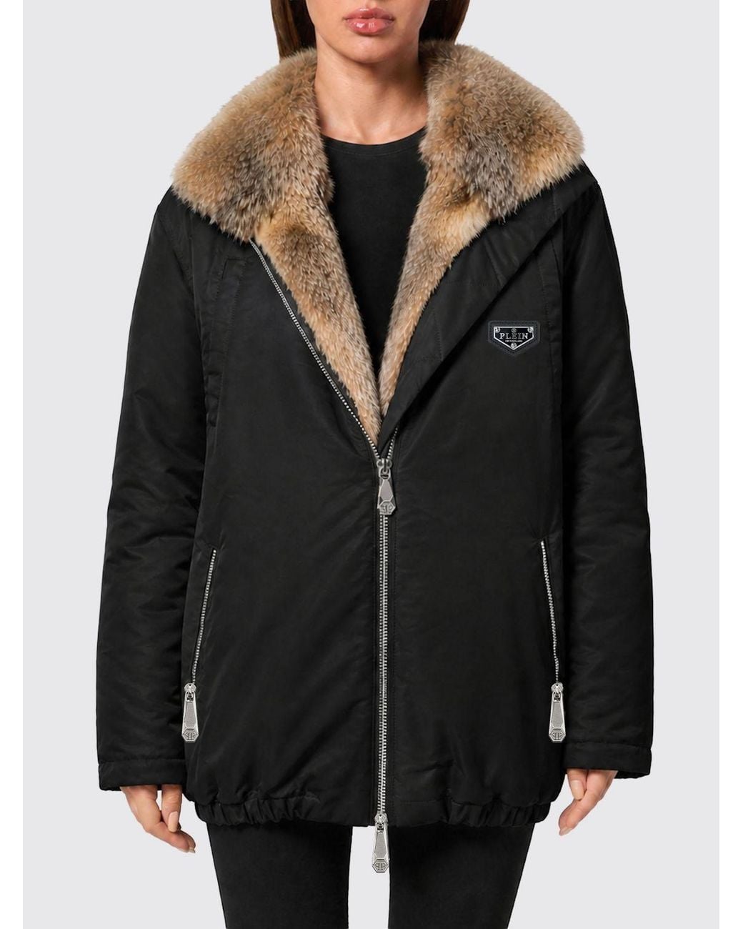 Philipp Plein Black Water-Repellent Padded Parka With Fur Collar