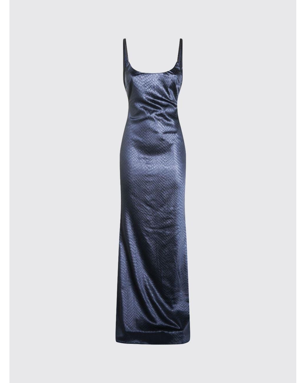 Elisabetta Franchi Blue Python Print Satin Long Evening Gown