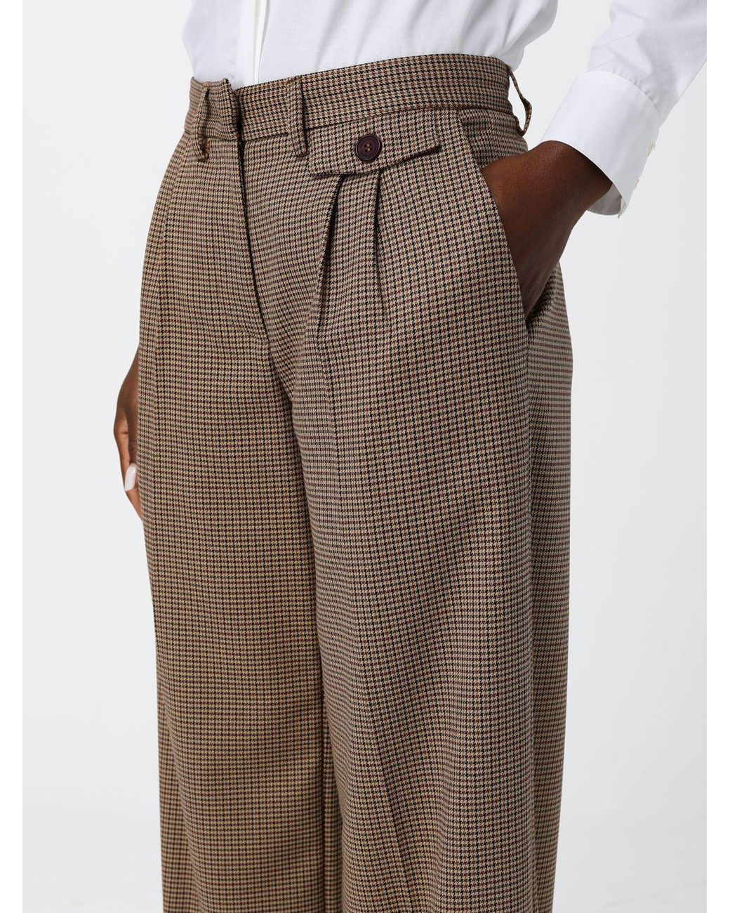Mar De Margaritas Brown Prince Of Wales High-Waisted Palazzo Trousers