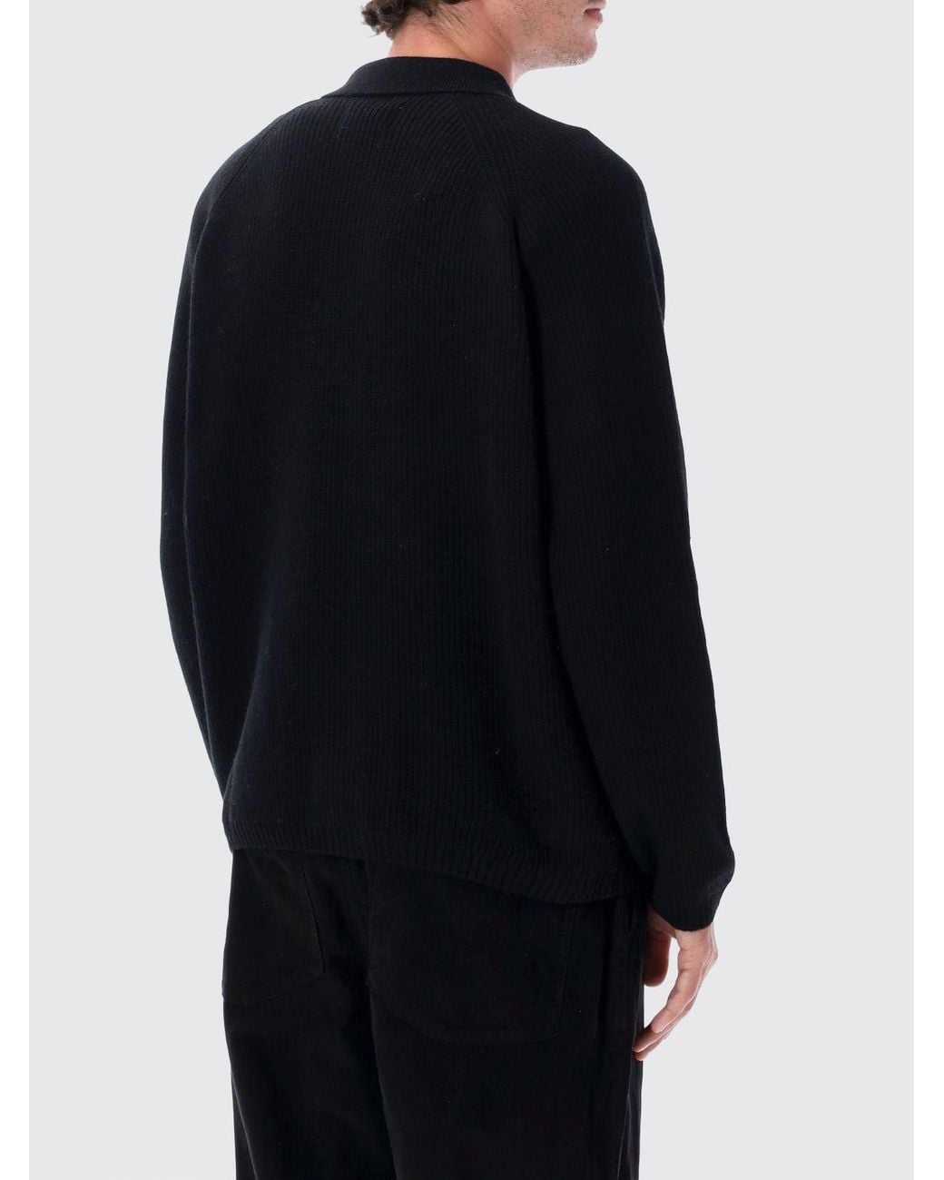 Universal Works Black Zip-Up Polo Cardigan for men