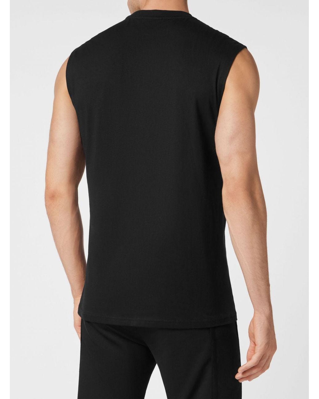 Philipp Plein Black Slim Fit Cotton Tank Top With Hexagon Logo On The Chest for men