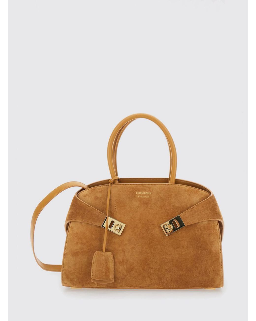 Ferragamo Brown Hug Suede Leather Handbag With Double Handles