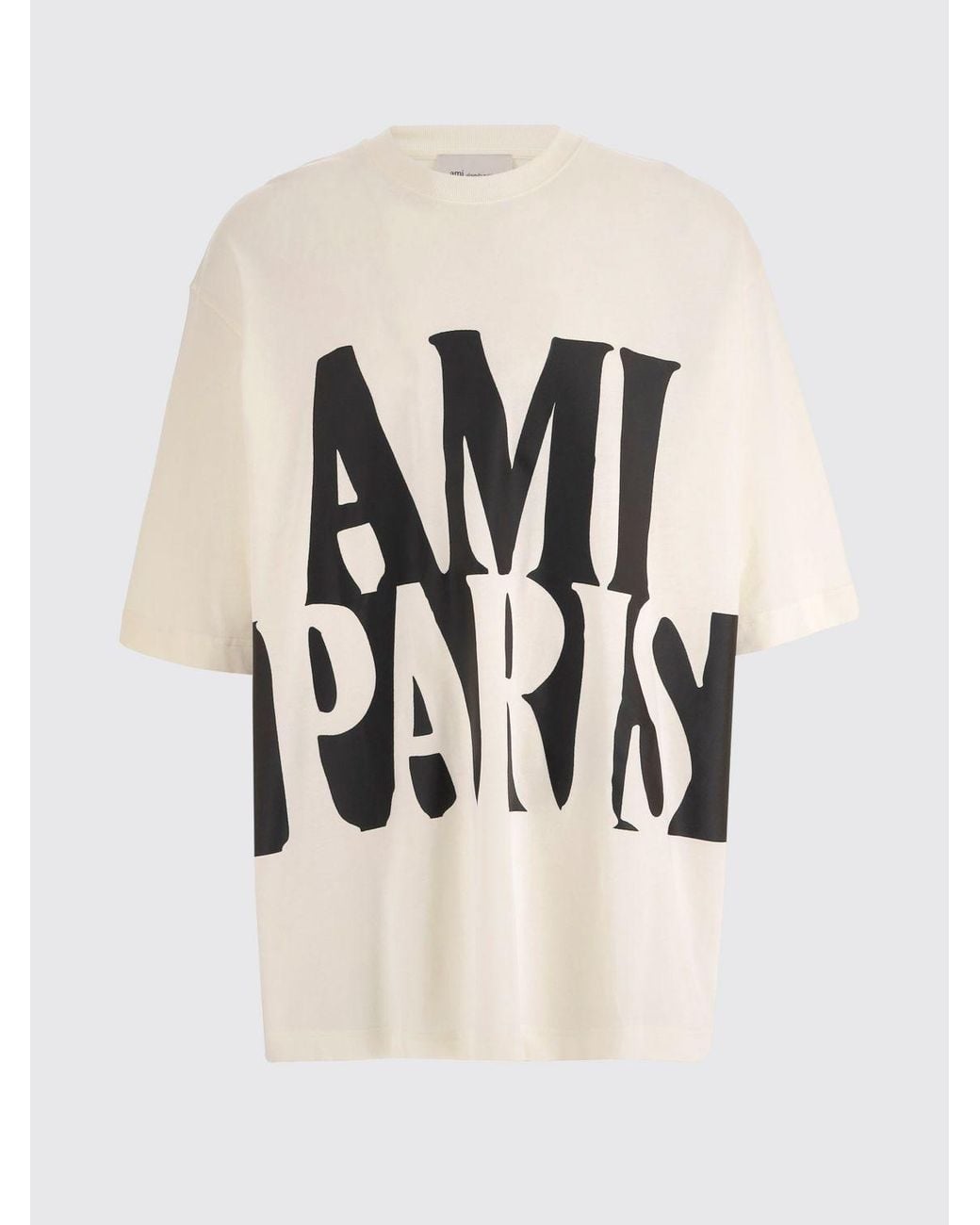 AMI Natural Oversized Cotton T-Shirt With Logo for men