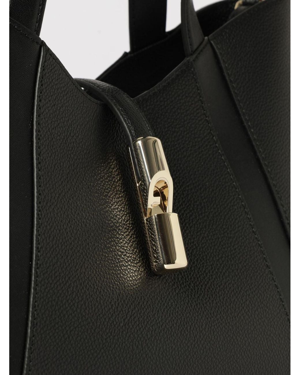 Furla Black Goccia Small Grained Leather Tote Bag By With Snap Closure