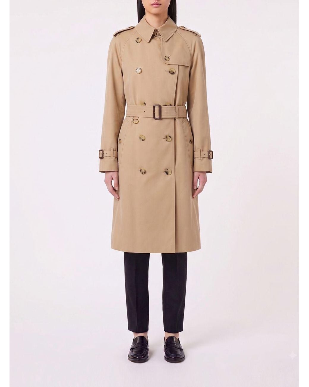 Burberry Natural Double-Breasted Cotton Trench Coat With Belt And Epaulettes