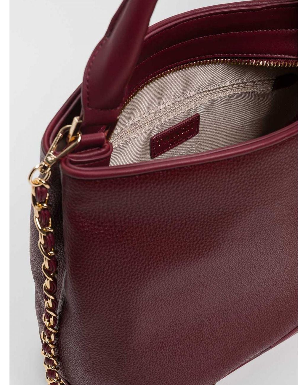 Twinset Purple Grained Leather Bucket Bag With Chain Strap