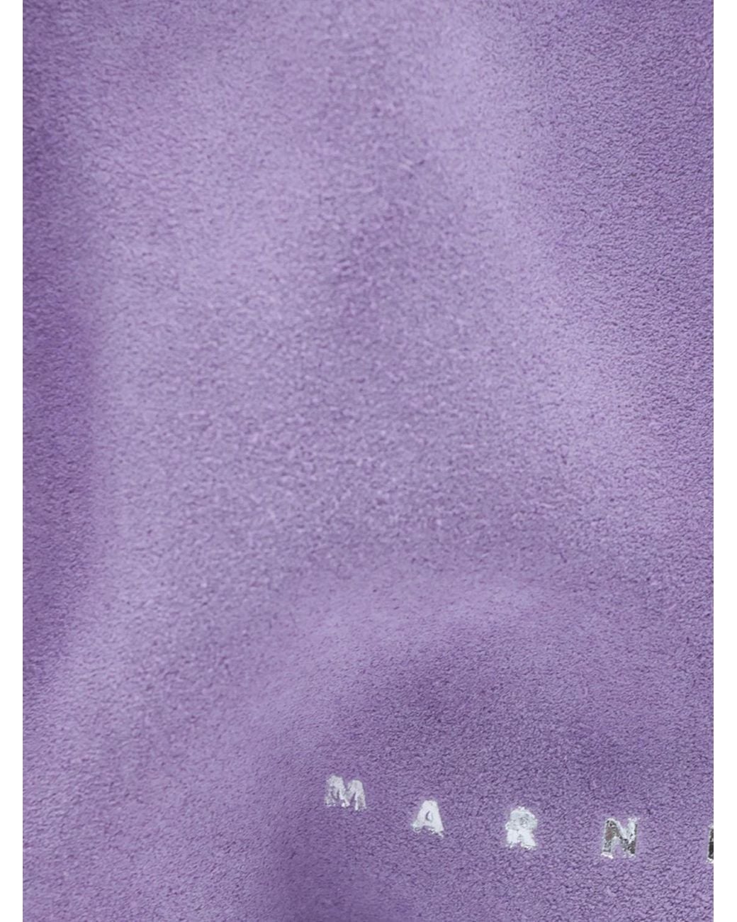 Marni Purple Ruched Synthetic Suede Shoulder Bag