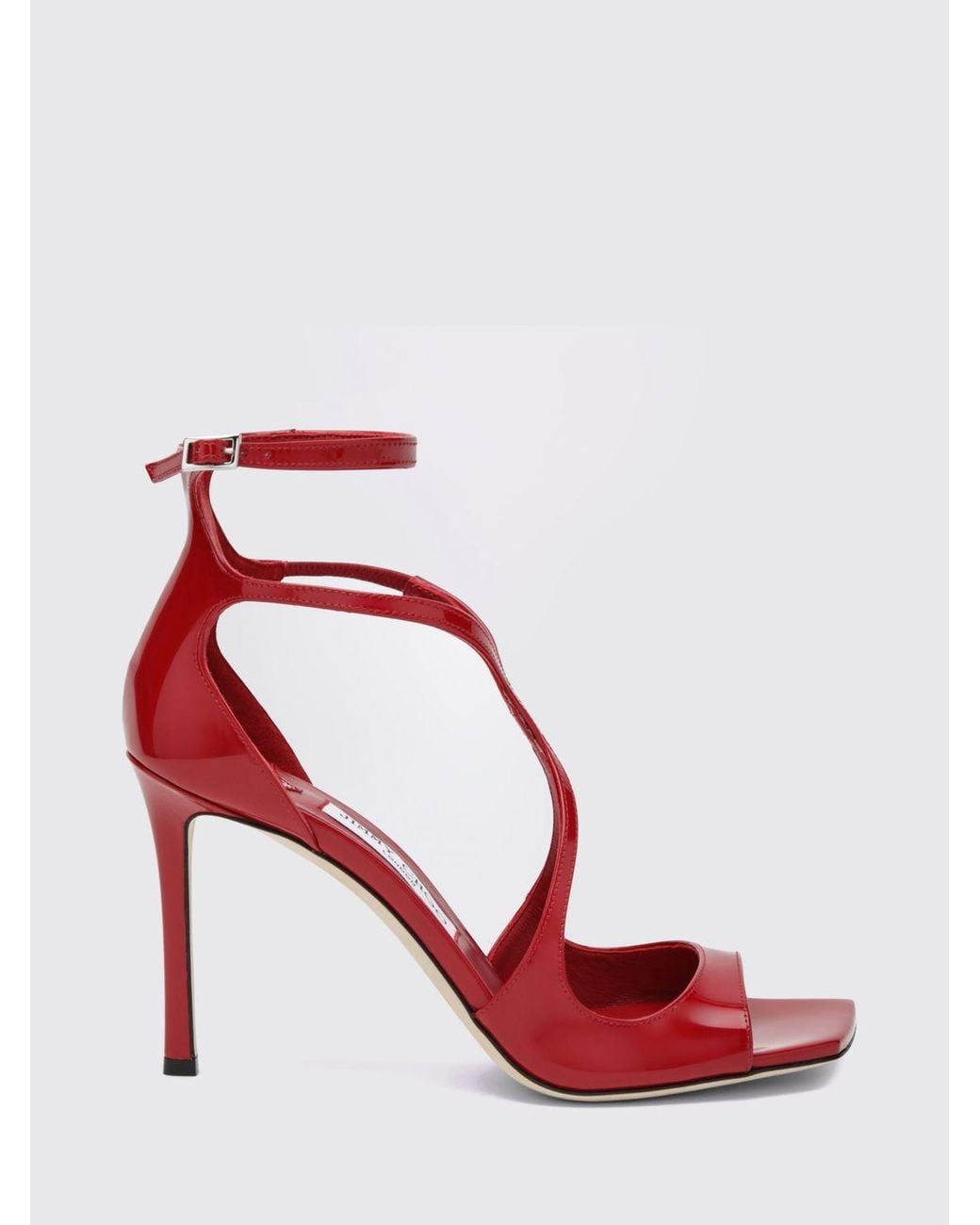 Jimmy Choo Red Azia Patent Leather High Heel Sandals With Ankle Strap
