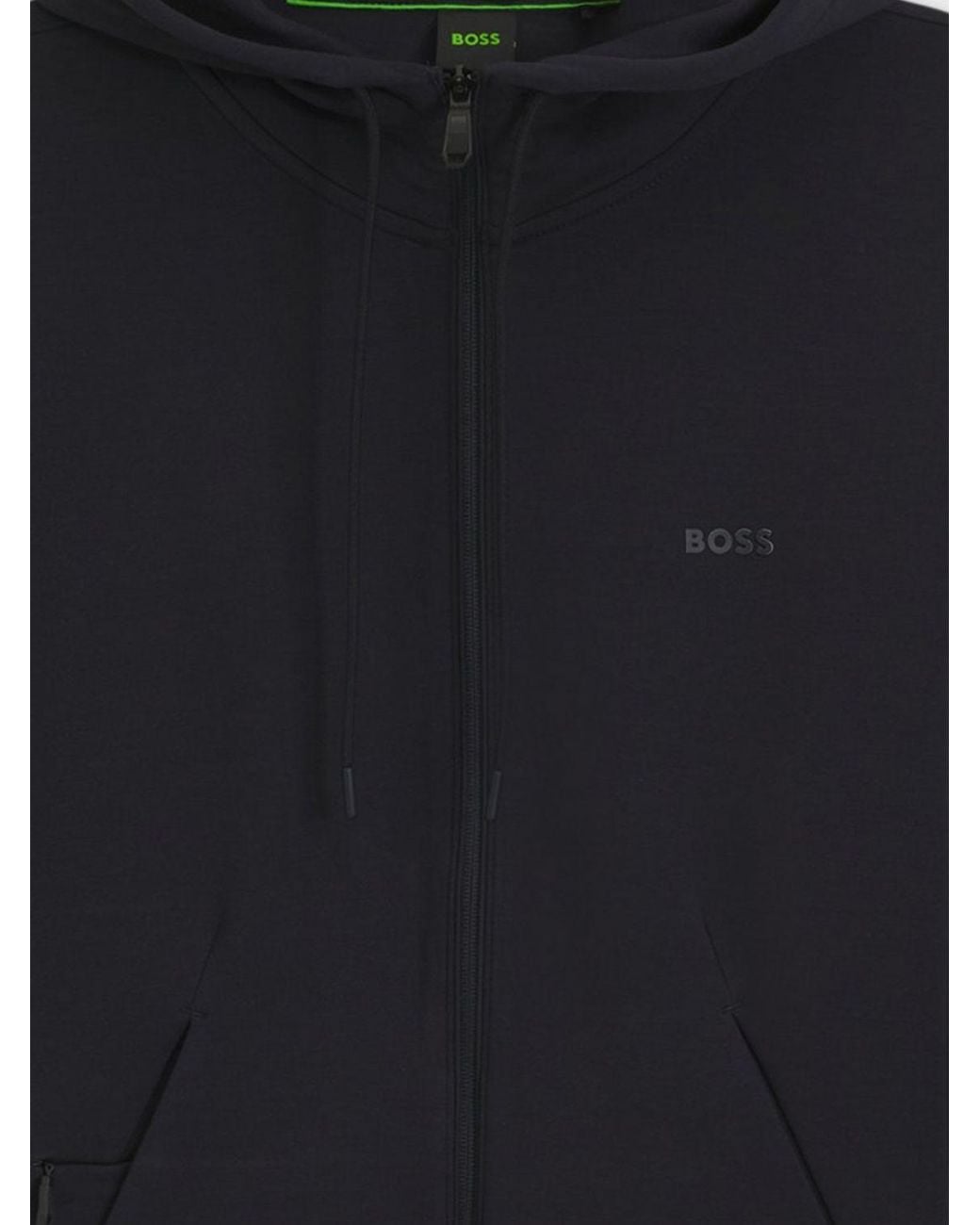 Boss Blue Saggy Cotton Hoodie With Zip And Lettering Logo for men