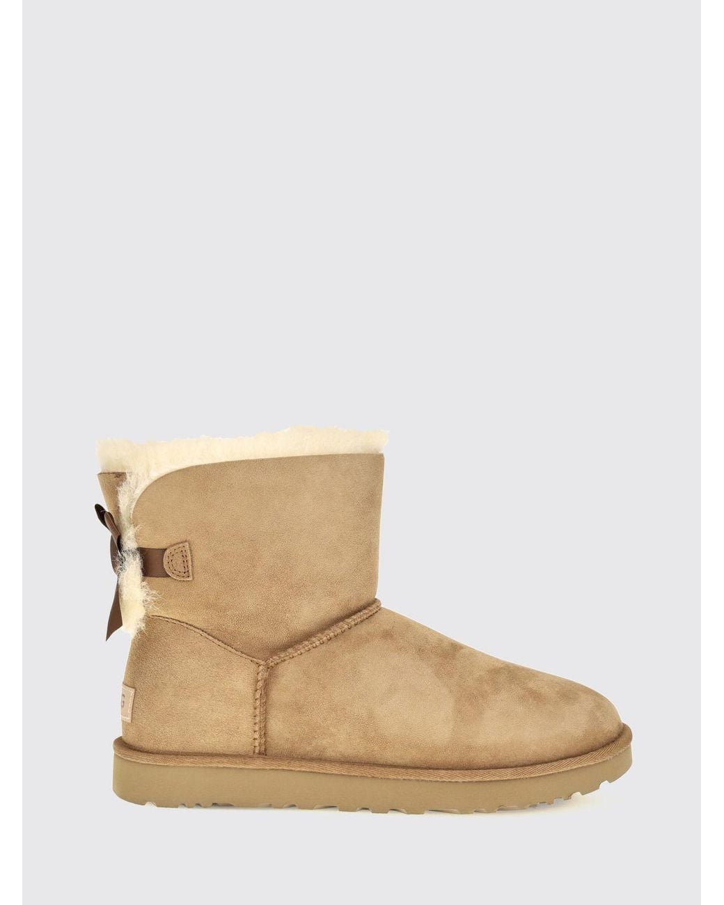 Ugg Natural Mini Bailey Bow Ii Suede Ankle Boots With Bow Detail