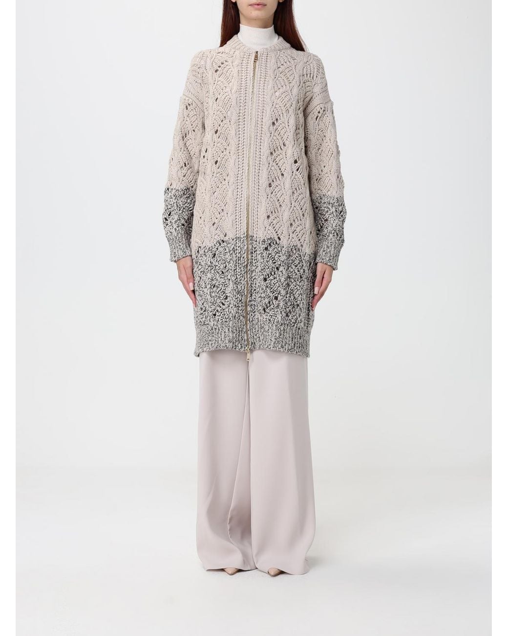 Fabiana Filippi Natural Bicolour Open-Knit Wool And Silk Blend Bomber Cardigan