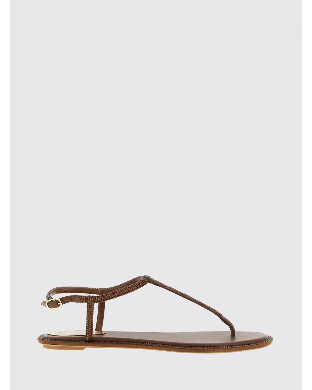 Rene Caovilla Natural Diana Nappa Leather Sandals With Rhinestones
