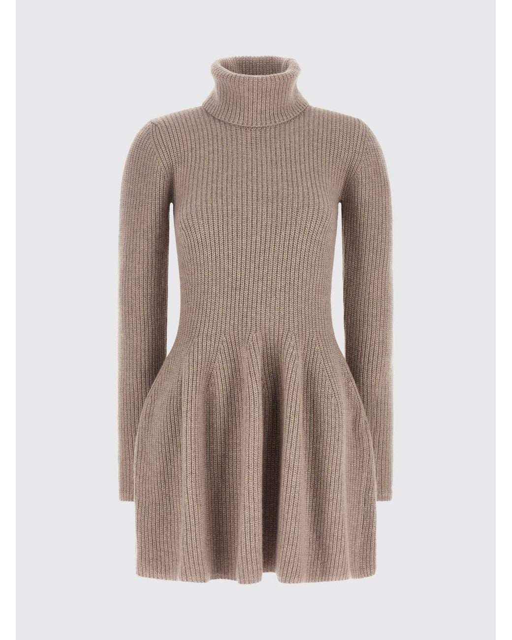 Magda Butrym Natural Ribbed 100% Cashmere Polo Neck Mini Dress