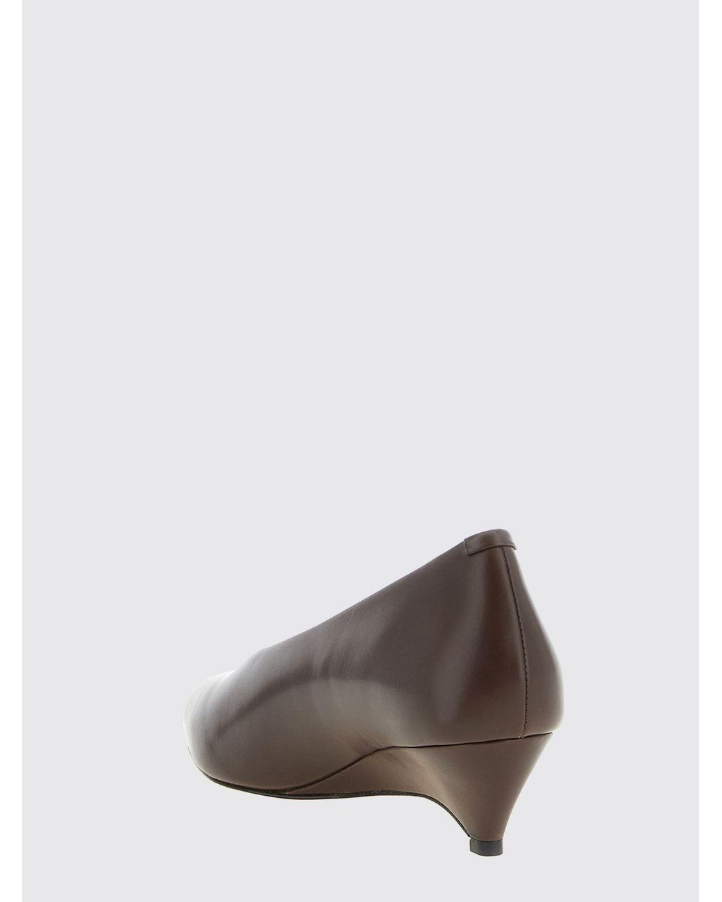 Jil Sander Brown Arc Calf Leather Pumps With Low Sculptural Heel