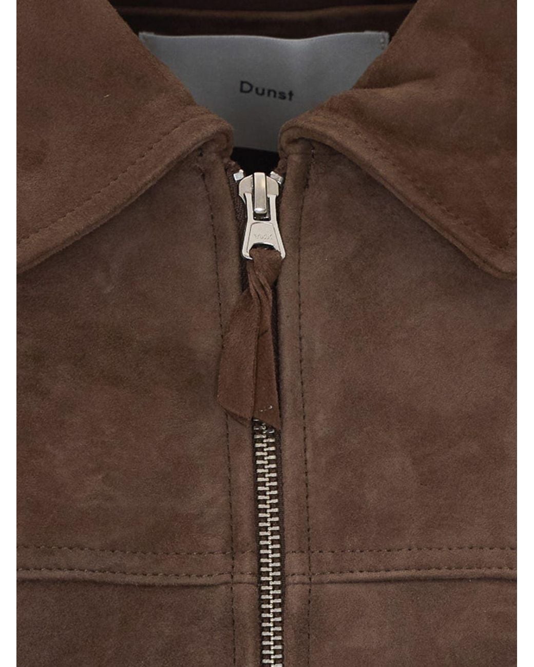 DUNST Brown Lambskin Bomber Jacket With Classic Collar And Dropped Shoulders