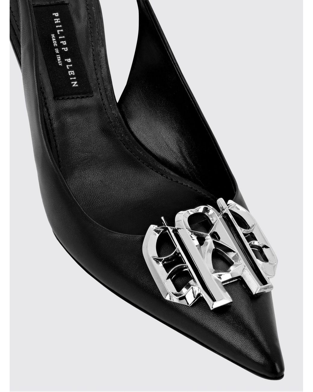 Philipp Plein Black Gothic Monogram Leather Slingback Pumps With A Mid Heel