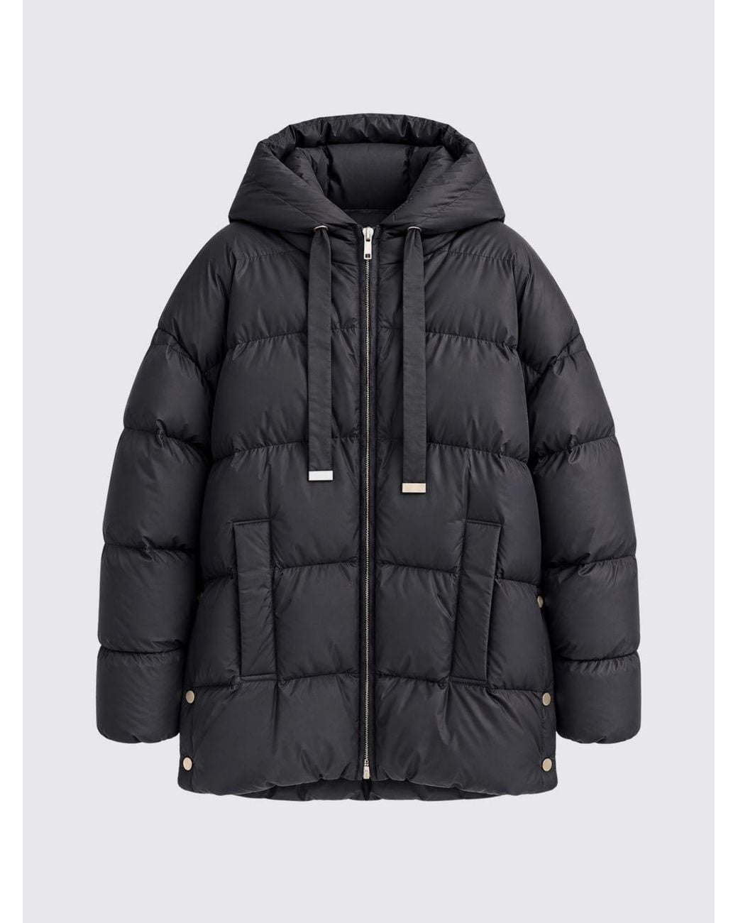 Max Mara Black Nerine Short Quilted Nylon Down Jacket With Hood And Zip Closure