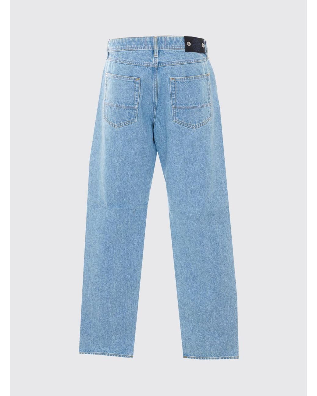 Stone Island Blue Straight Fit Cotton Denim Jeans With Compass Logo Patch for men