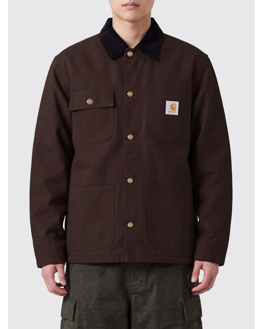 Carhartt Brown Cotton Shirt Jacket With Corduroy Collar for men