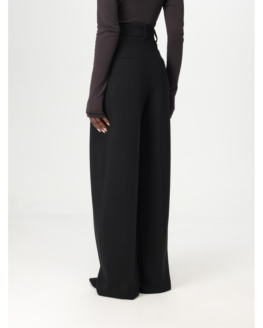 Khaite Black Highwaisted Pleated Wideleg Trousers