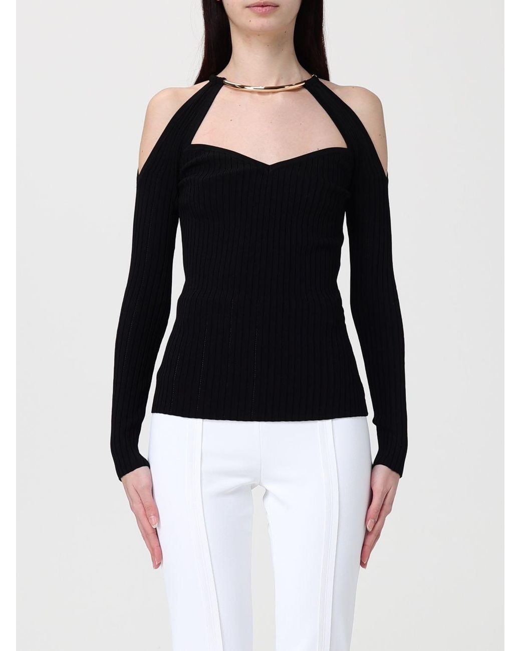 Elisabetta Franchi Black Ribbed Viscose Knit