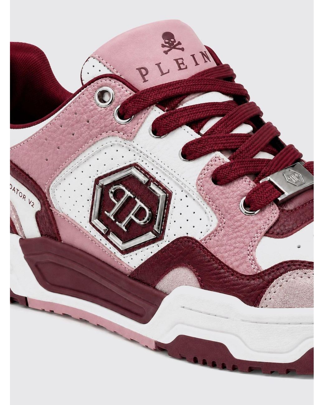 Philipp Plein Pink Predator V2 Low-Top Leather Trainers With Hexagon Logo for men