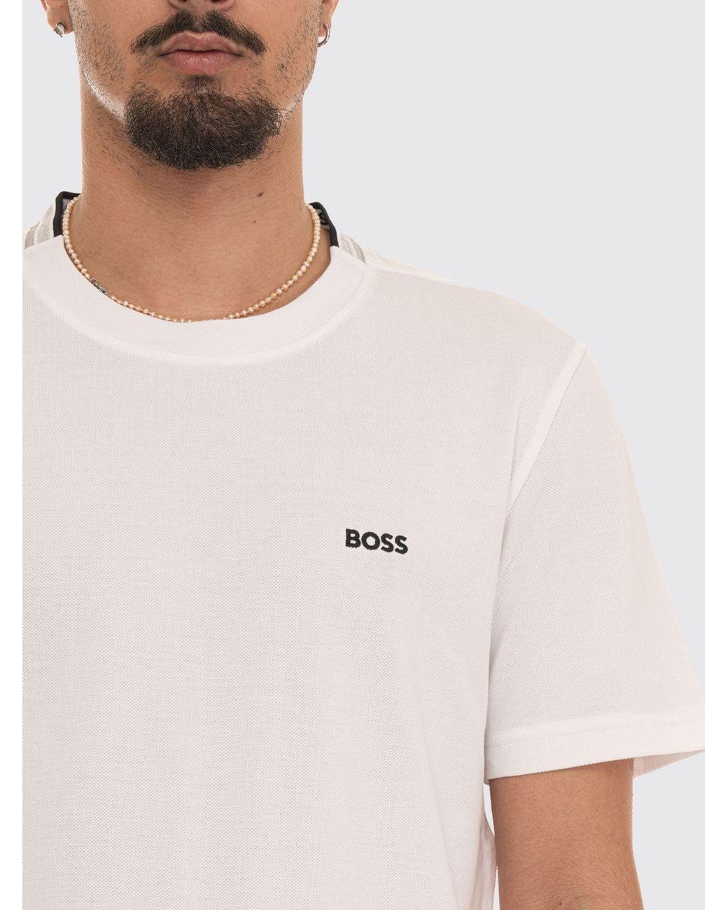 Boss White Cotton Crew-Neck T-Shirt With Contrasting Logo On The Chest for men