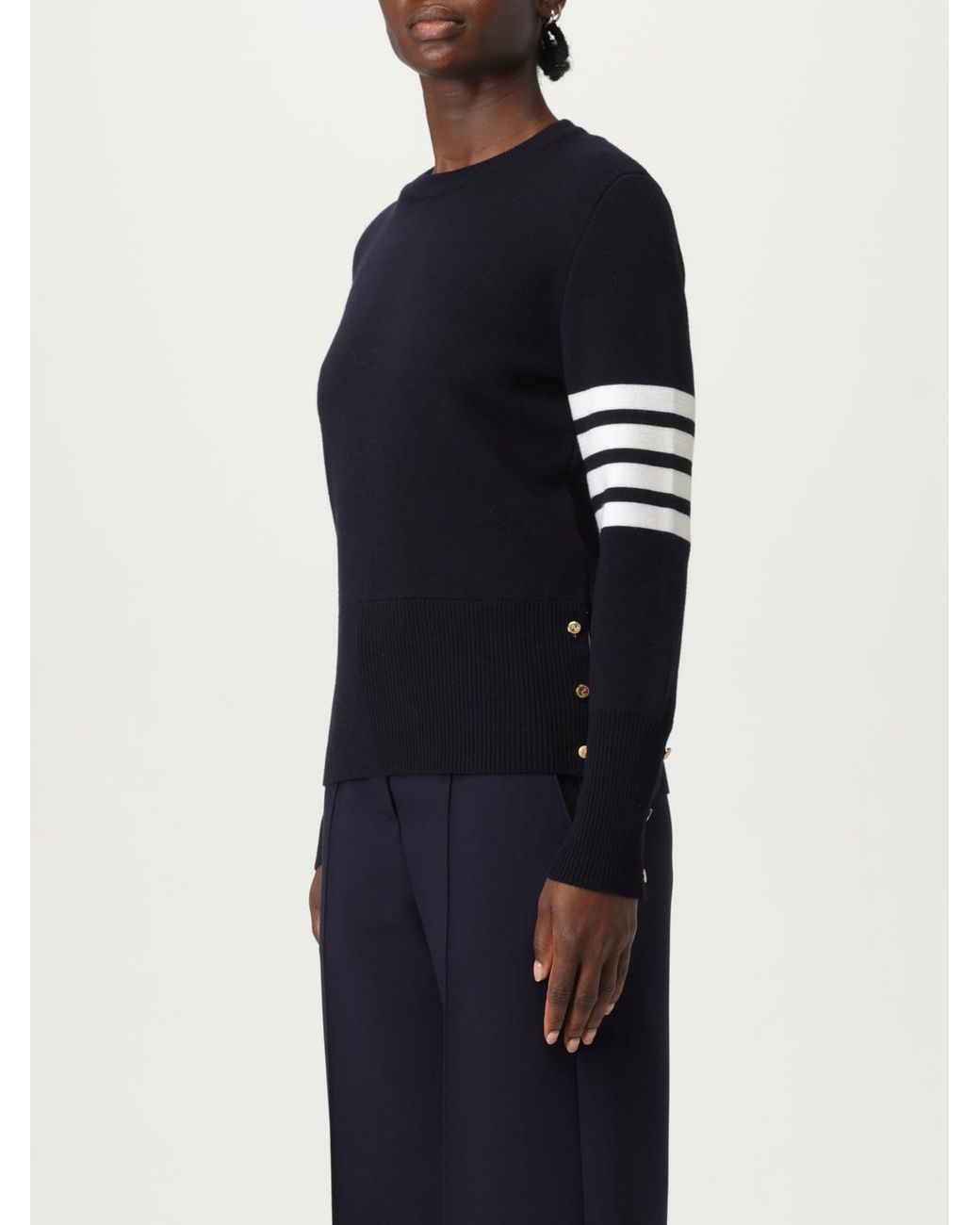 Thom Browne Blue Woll-Rundhalspullover Mit 4-Bar-Streifen