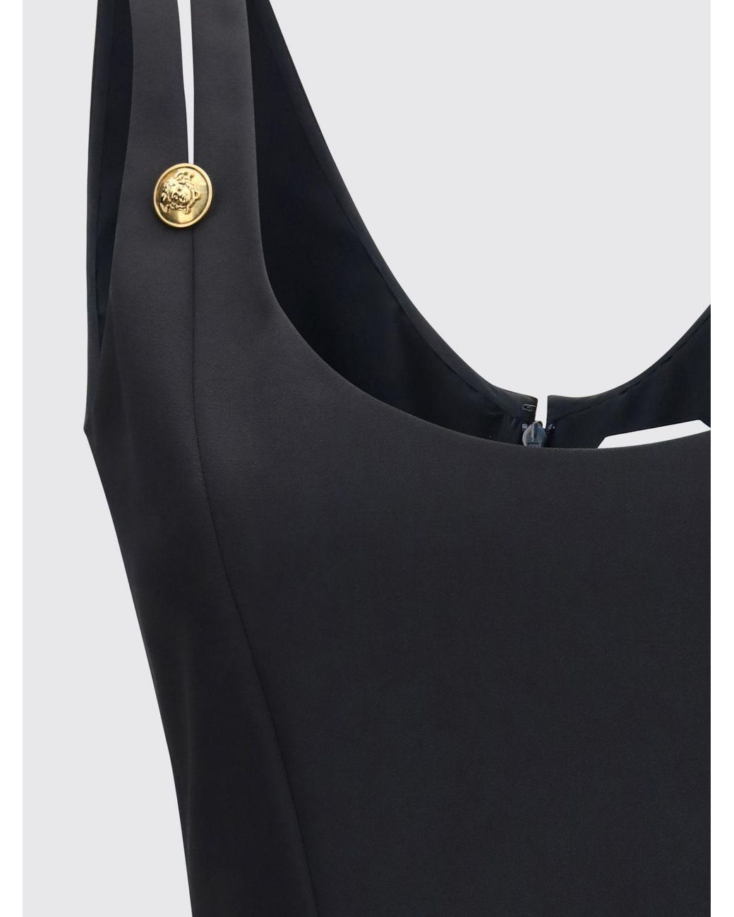 Versace Black Virgin Wool Cut-Out Midi Sheath Dress With Square Neckline