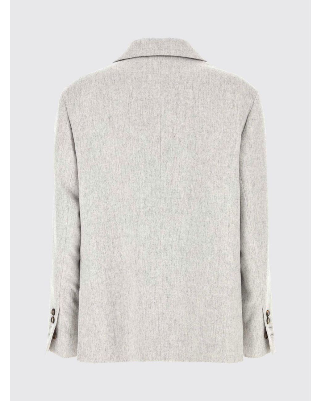 Brunello Cucinelli Gray Single-Breasted Wool Blazer With Peak Lapels
