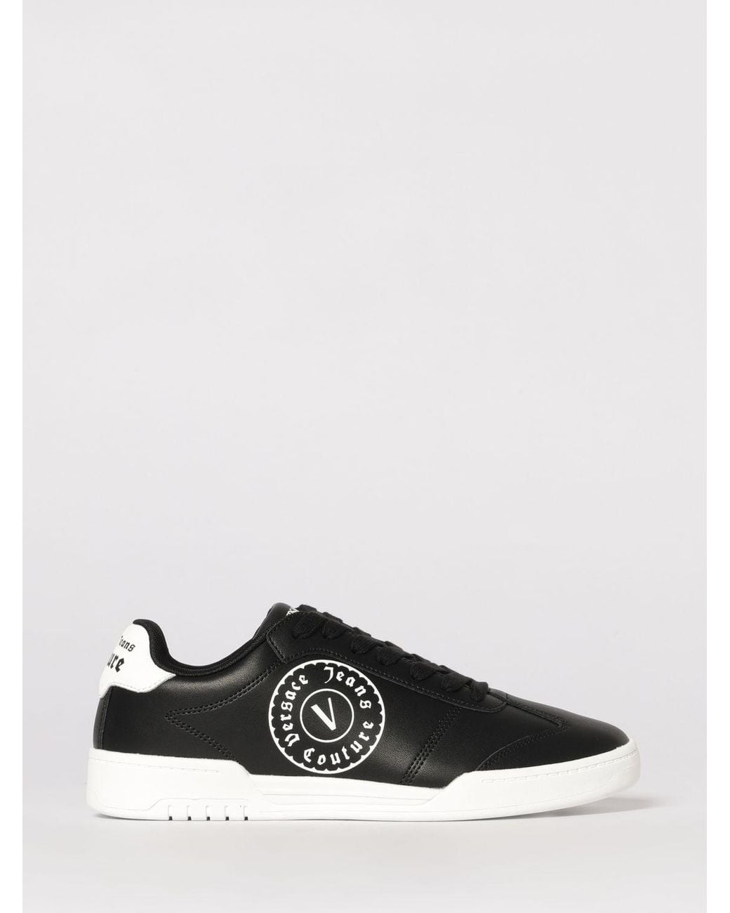 Versace Jeans Couture Black Leather Sneakers With Printed Logo for men