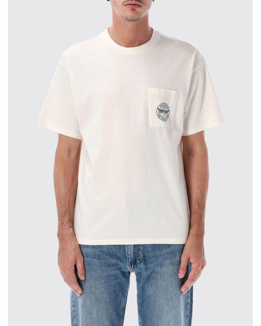 Levi's White Cotton T-Shirt With Patch Pocket And Graphic Logo Print for men