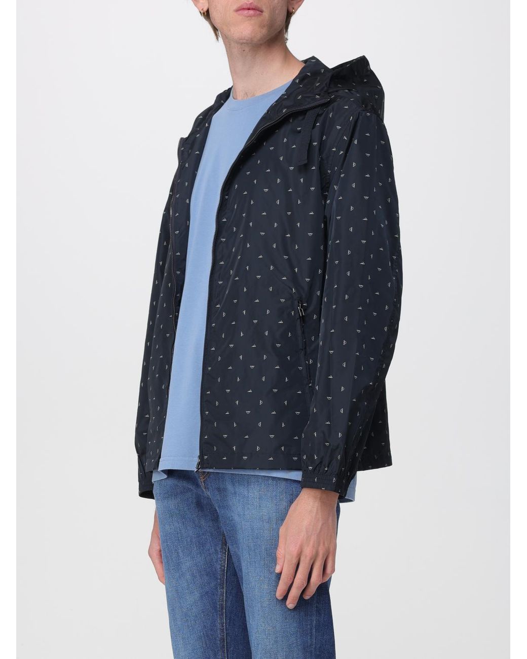 Emporio Armani Blue Logo-Print Hooded Jacket for men