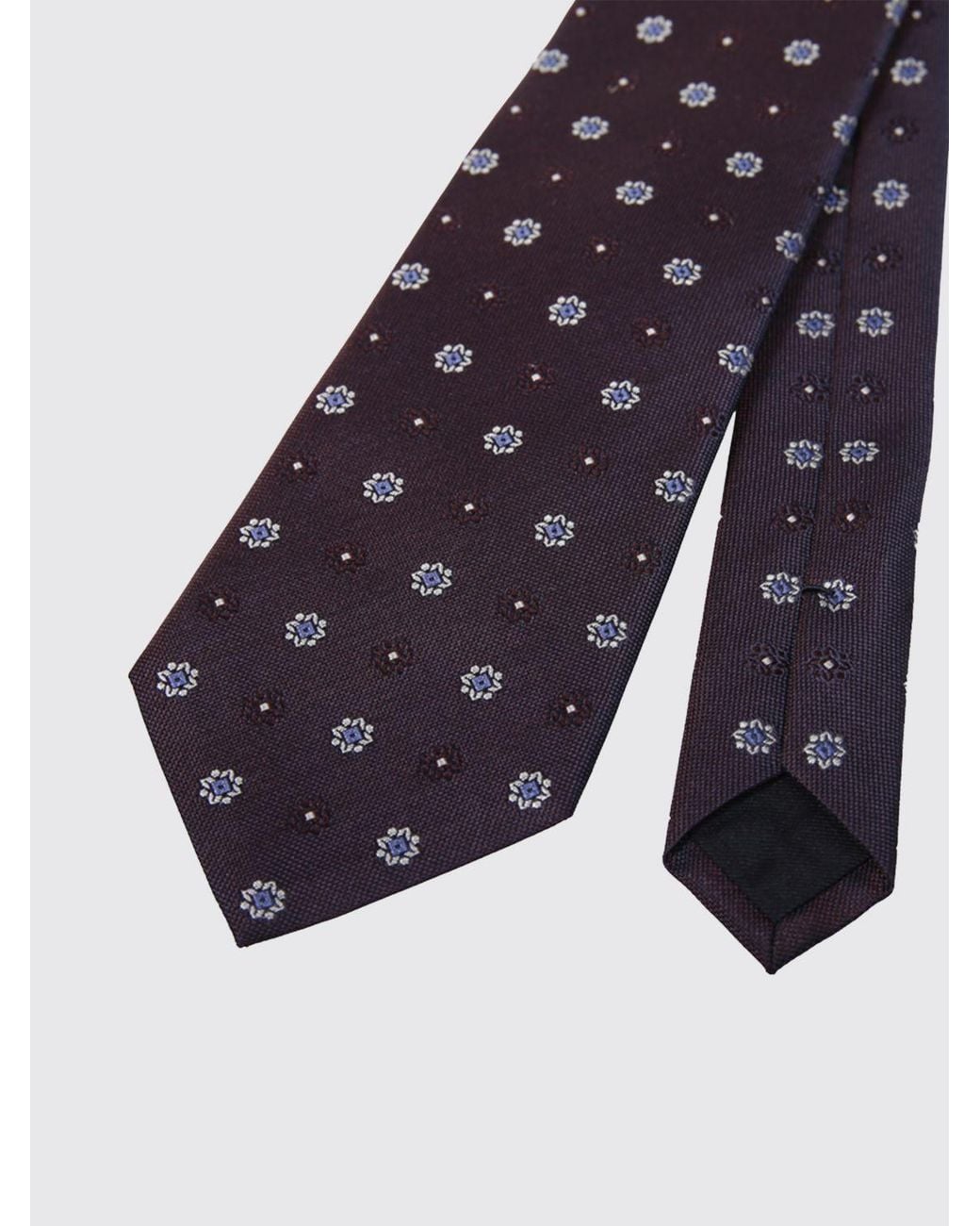 Saint Laurent Blue Pure Silk Tie With Contrasting Floral Embroidery for men