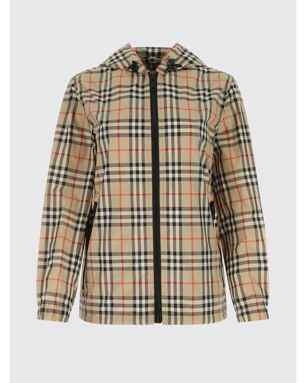 Burberry Natural Everton Short Windbreaker Jacket With Vintage Check Print And Hood