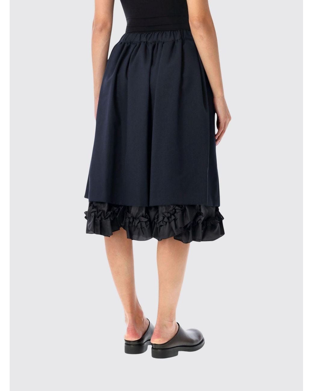 Comme des Garçons Blue Comme Des GarÇ Ons A-Line Crêpe Midi Skirt With Ruffles And High Elasticated Waist