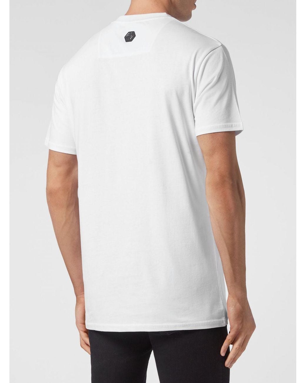 Philipp Plein White Cotton T-Shirt With Skull Print And Rhinestone Applications for men