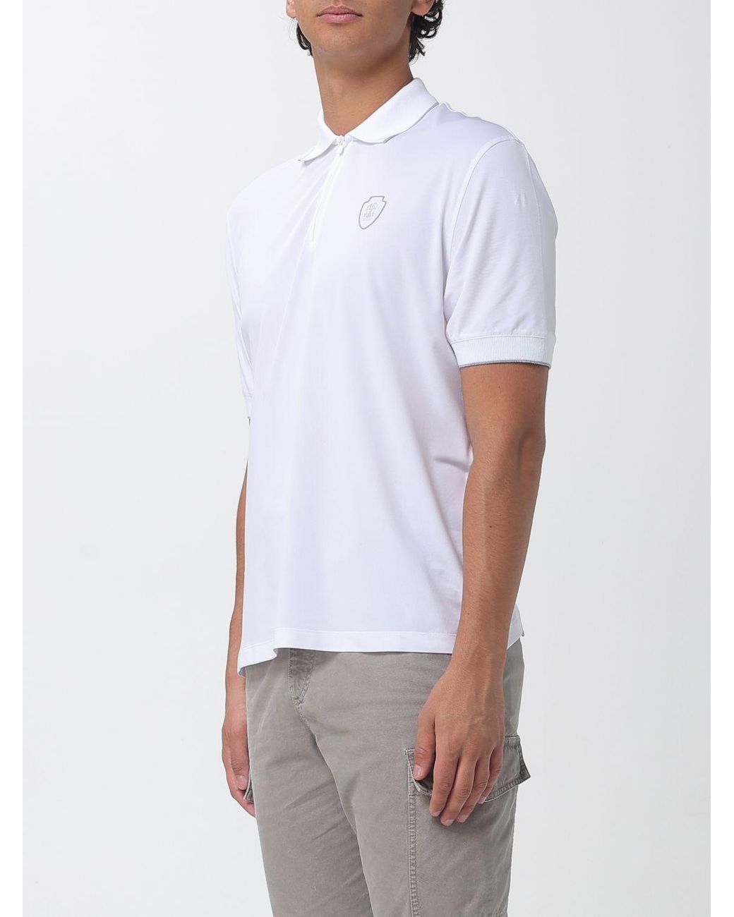 Brunello Cucinelli White Stretch Technical Fabric Zip Polo Shirt for men