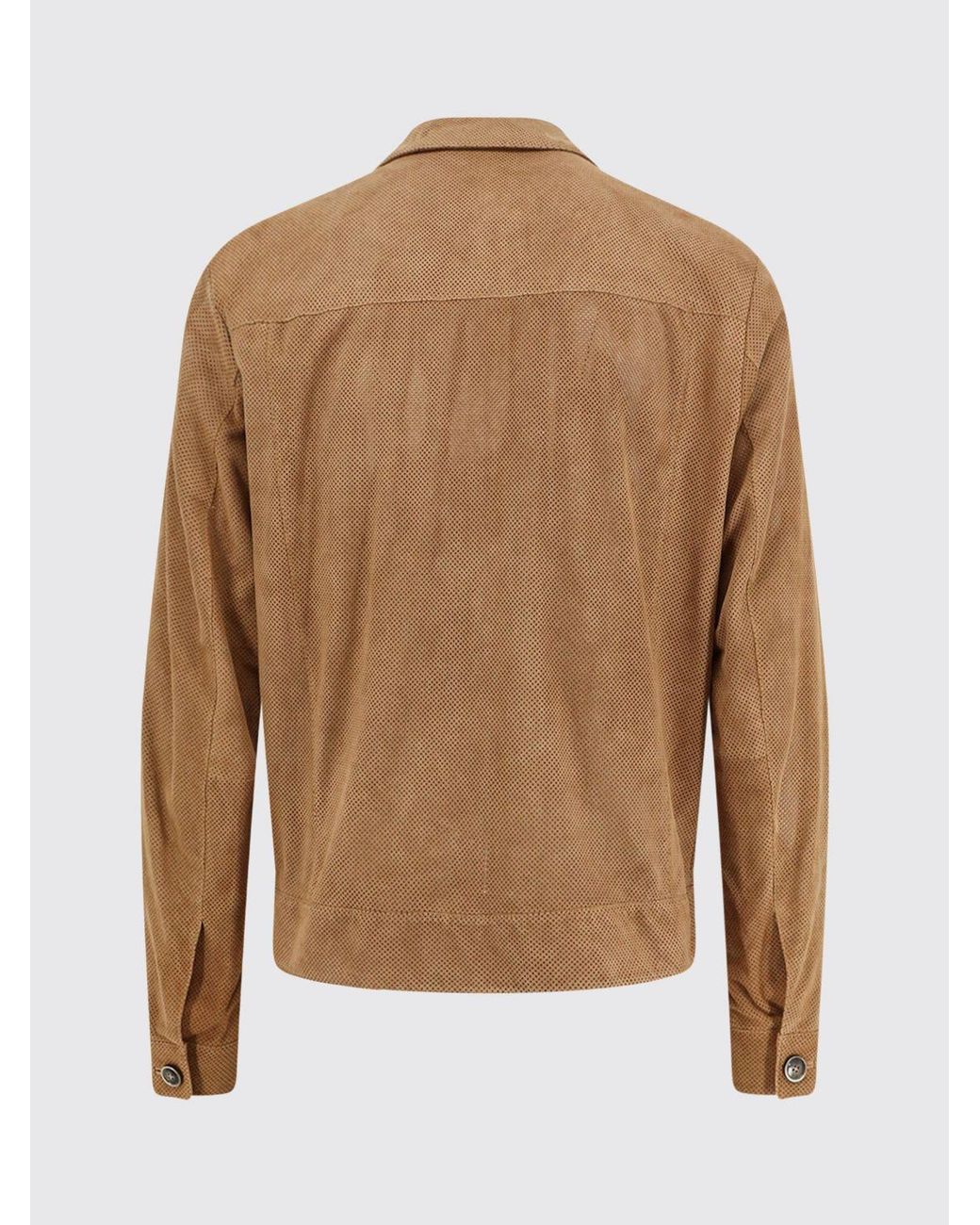 Boss Natural Perforated Suede Shirt Jacket With Flap Pockets for men