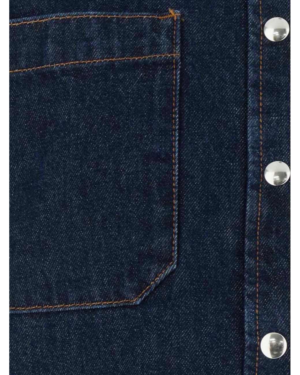 Anine Bing Blue Cotton Denim Shirt With Patch Pockets
